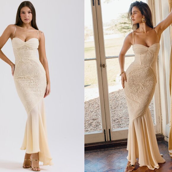 House of CB 'Felicia' Vanilla Chiffron & Lace Gown NWOT - Picture 1 of 8